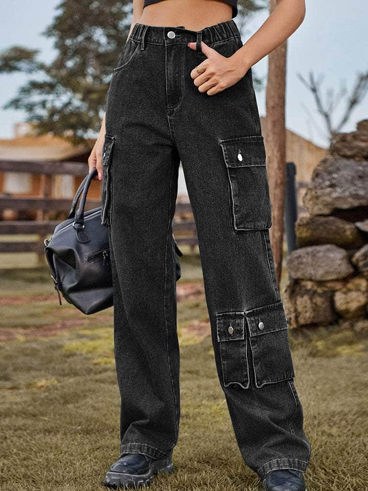 Straight Leg Cargo Jeans Charcoal / S