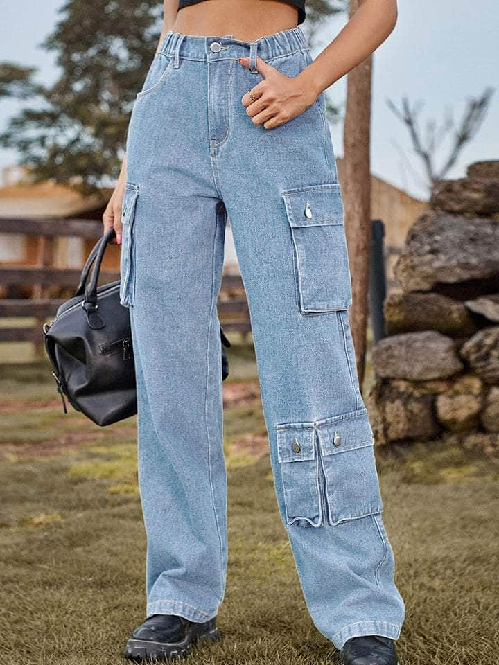 Straight Leg Cargo Jeans Pastel  Blue / S