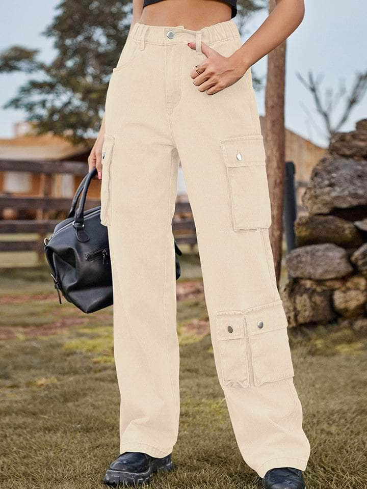 Straight Leg Cargo Jeans Pastel Yellow / S