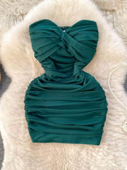 Strapless Bustier Ruched Mini Mesh Bodycon Dress S / Green