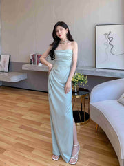 Strapless Ruched Draped Bodice Maxi Dress