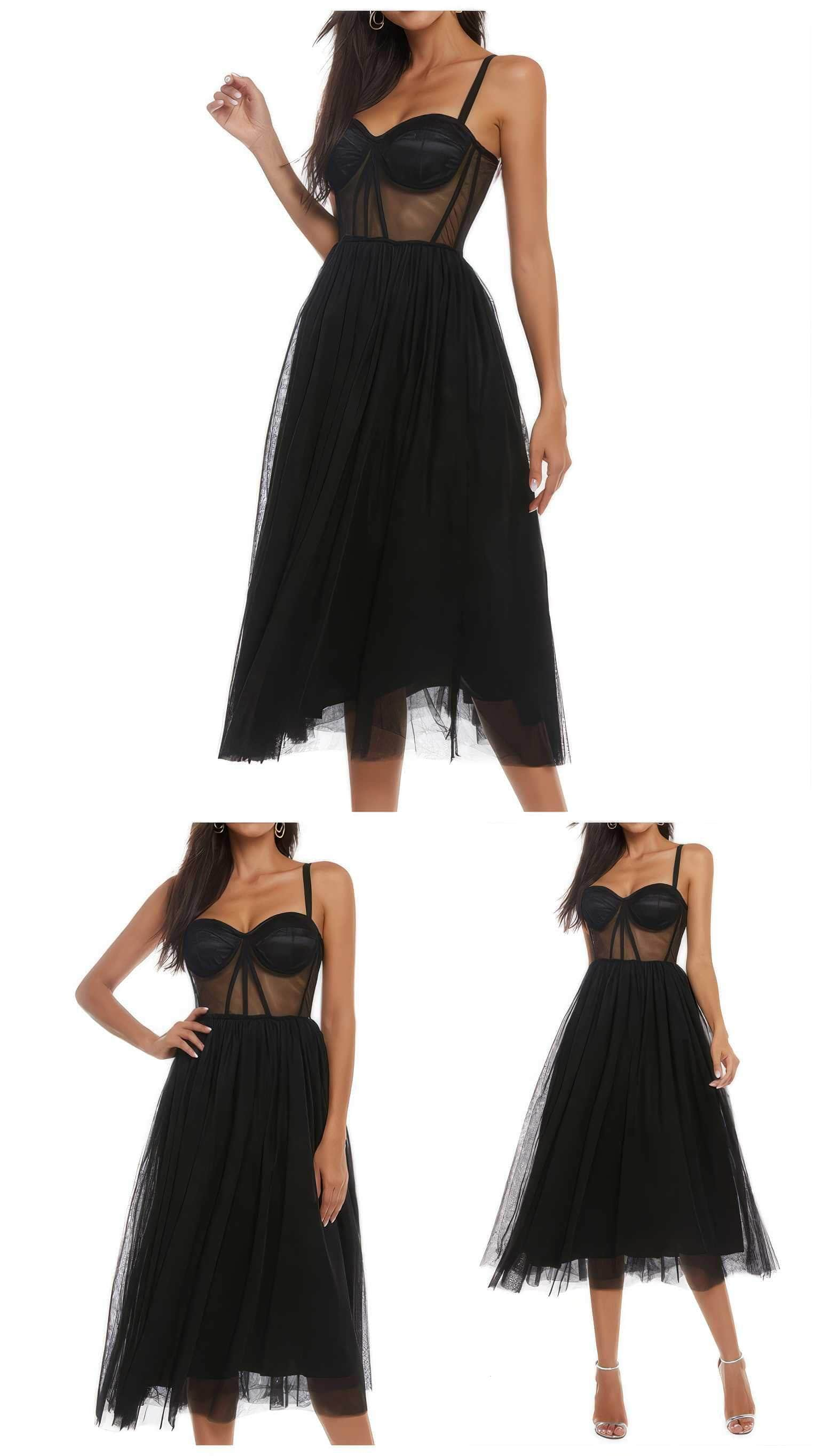 Strappy Mesh Corset Tulle A-line Dress