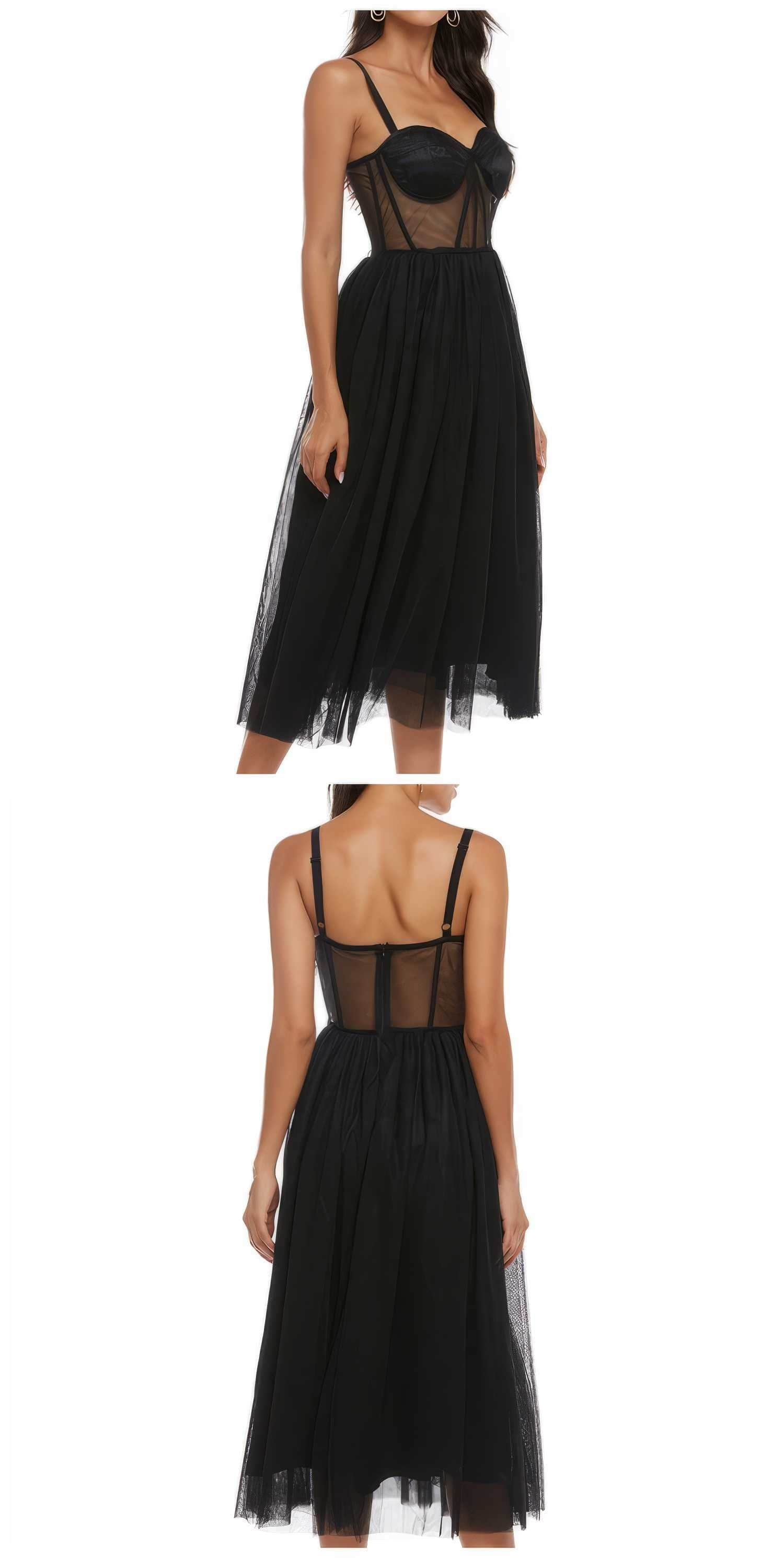 Strappy Mesh Corset Tulle A-line Dress