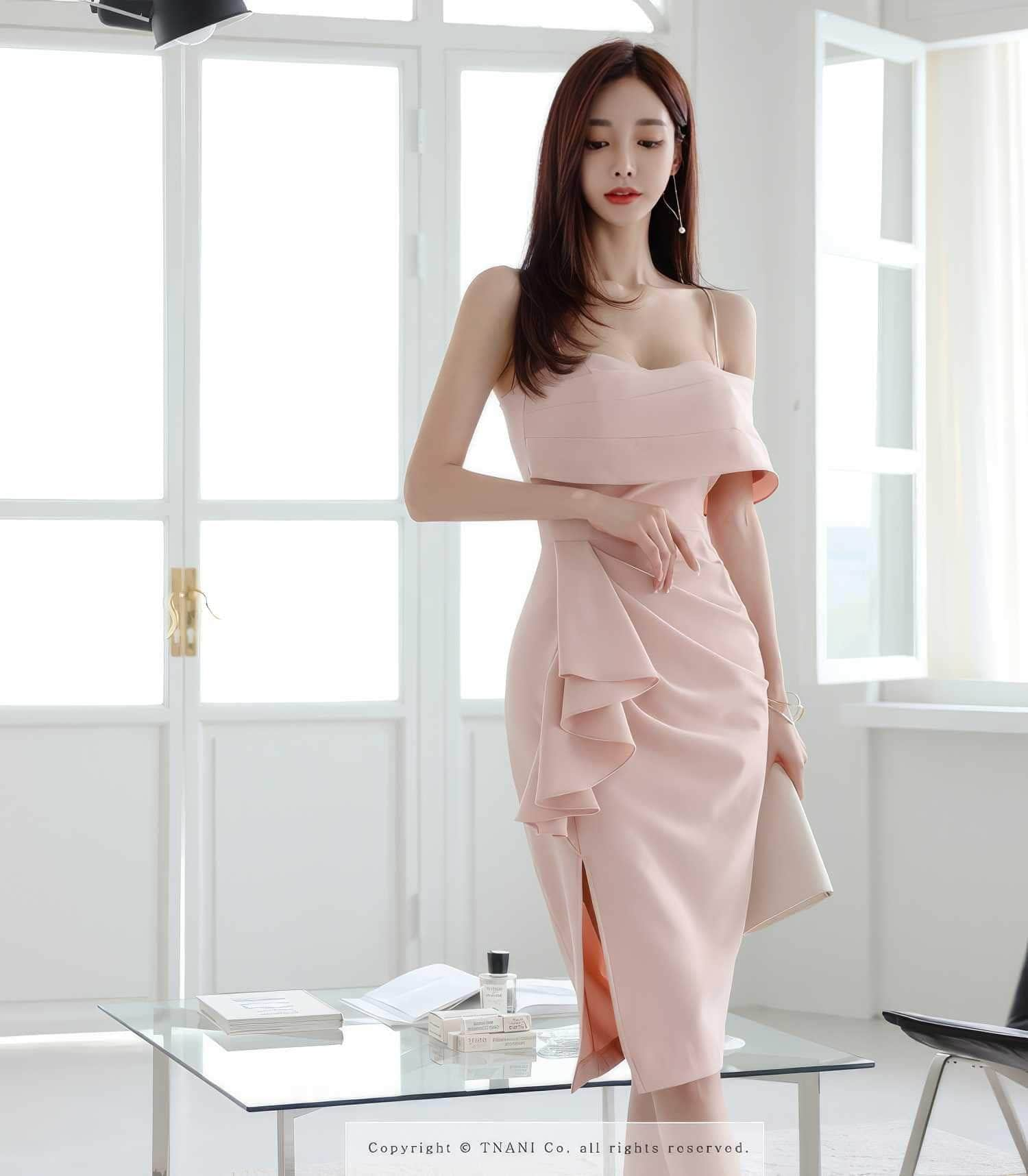 Strappy One-Shoulder Side Ruffle Dress