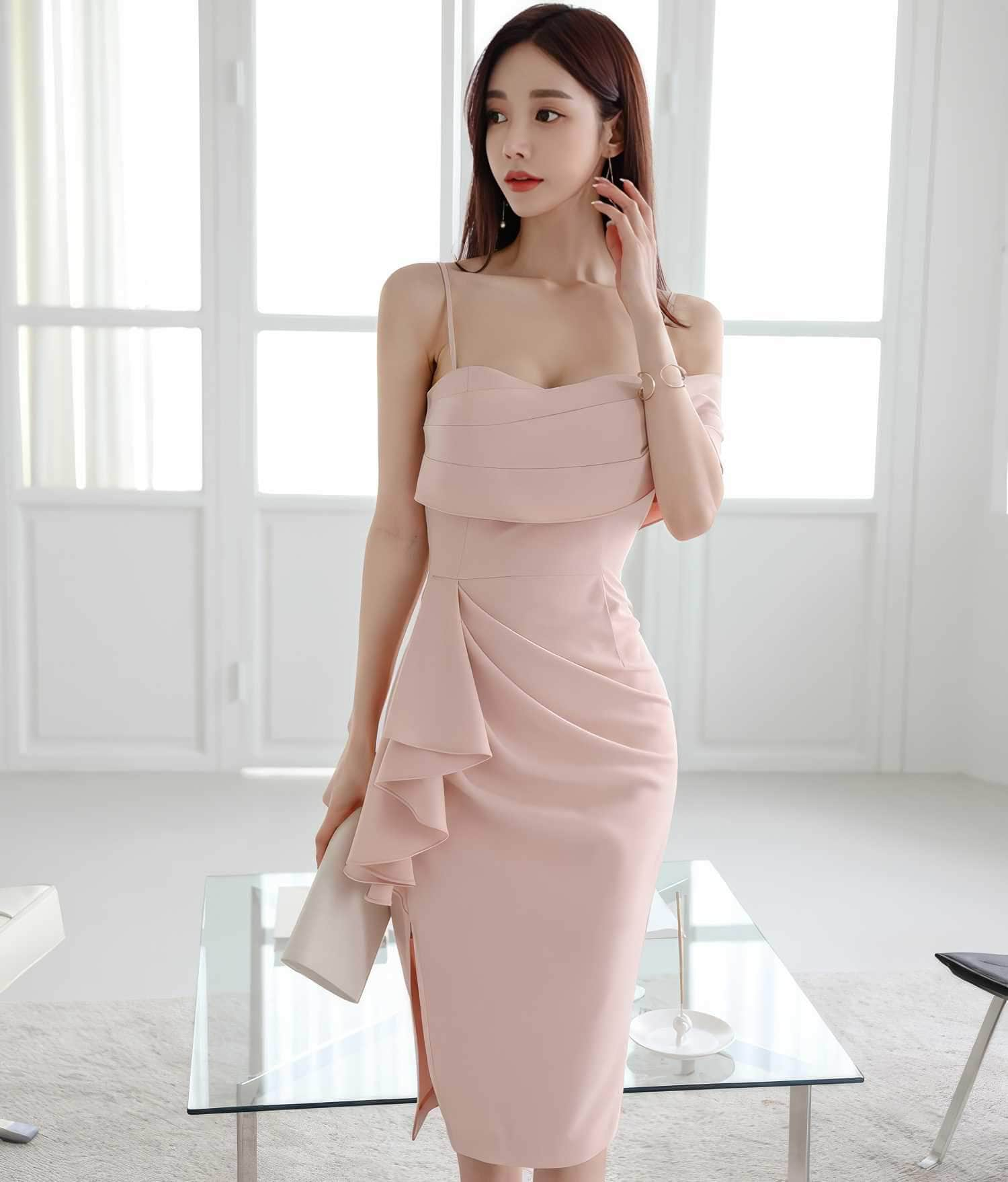 Strappy One-Shoulder Side Ruffle Dress