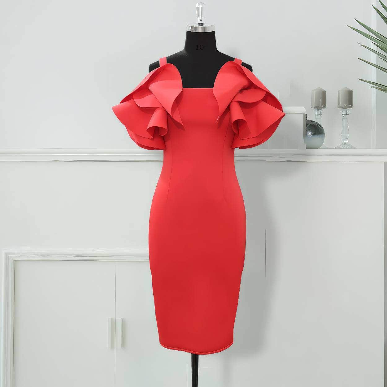 Strappy Ruffle Sleeves Bodycon Midi Dress