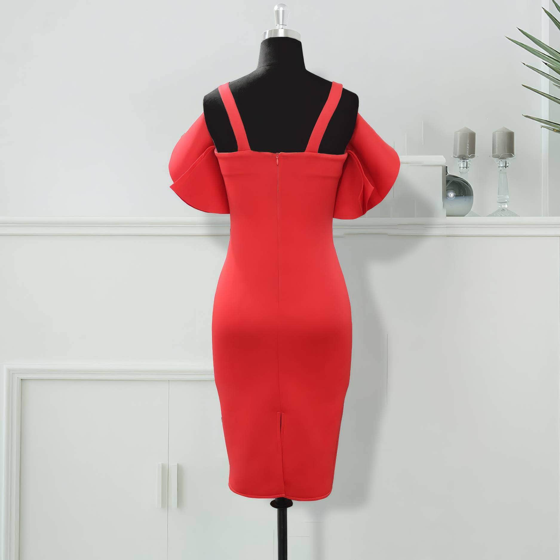 Strappy Ruffle Sleeves Bodycon Midi Dress