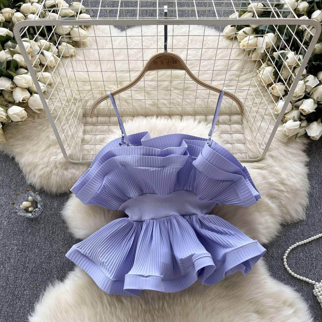 Strappy Ruffled Pleated Peplum Blouse