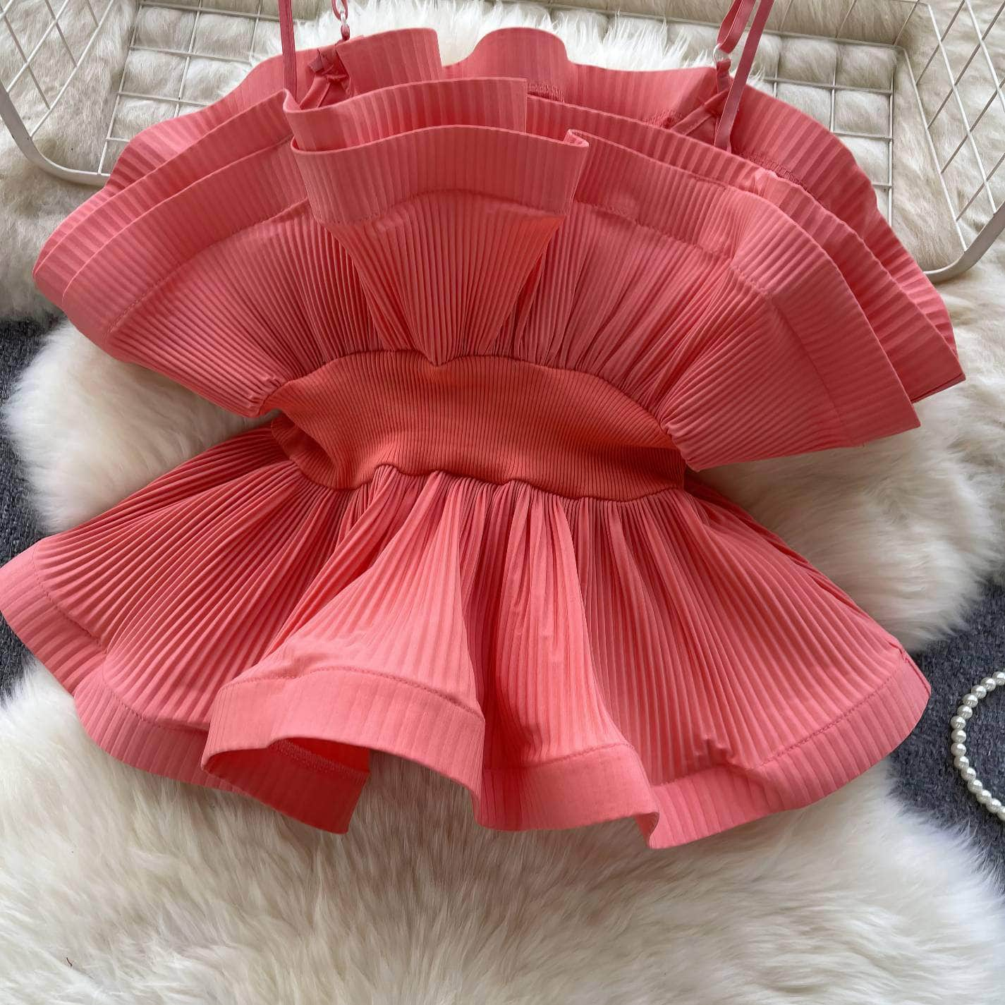 Strappy Ruffled Pleated Peplum Blouse