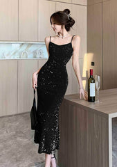 Strappy Sparkling Sequin V-Neck Mermaid Dress