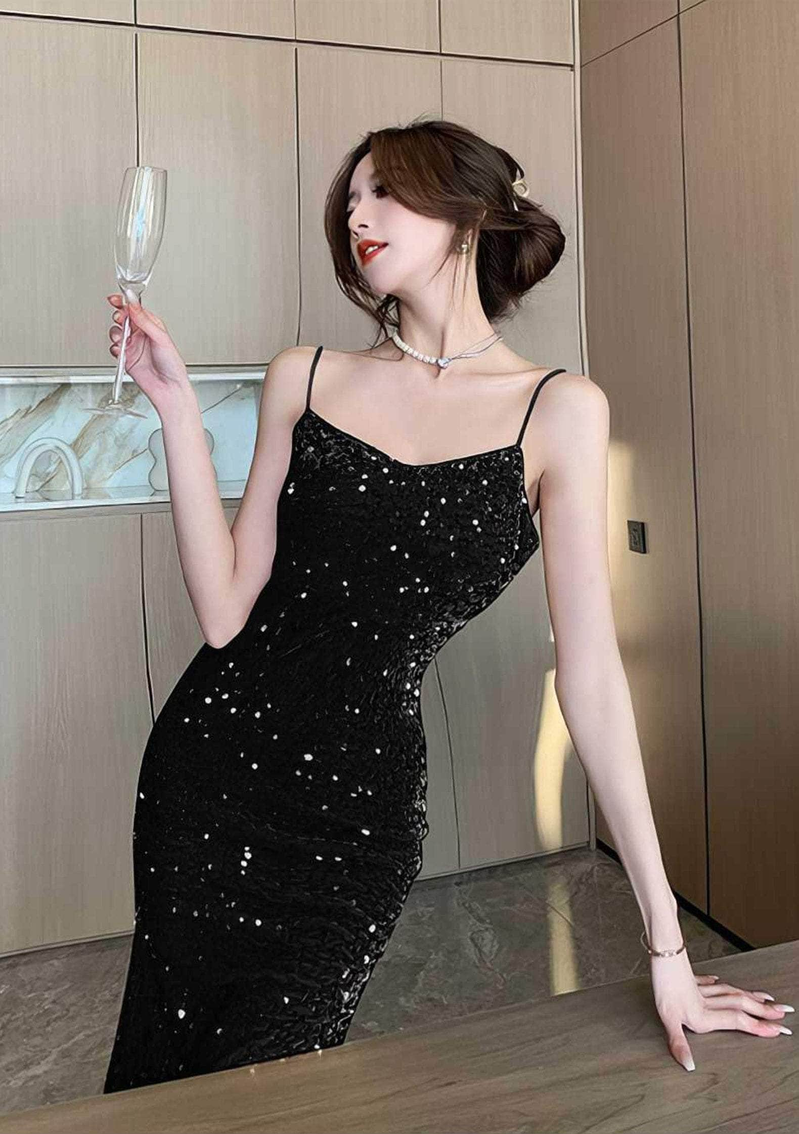 Strappy Sparkling Sequin V-Neck Mermaid Dress