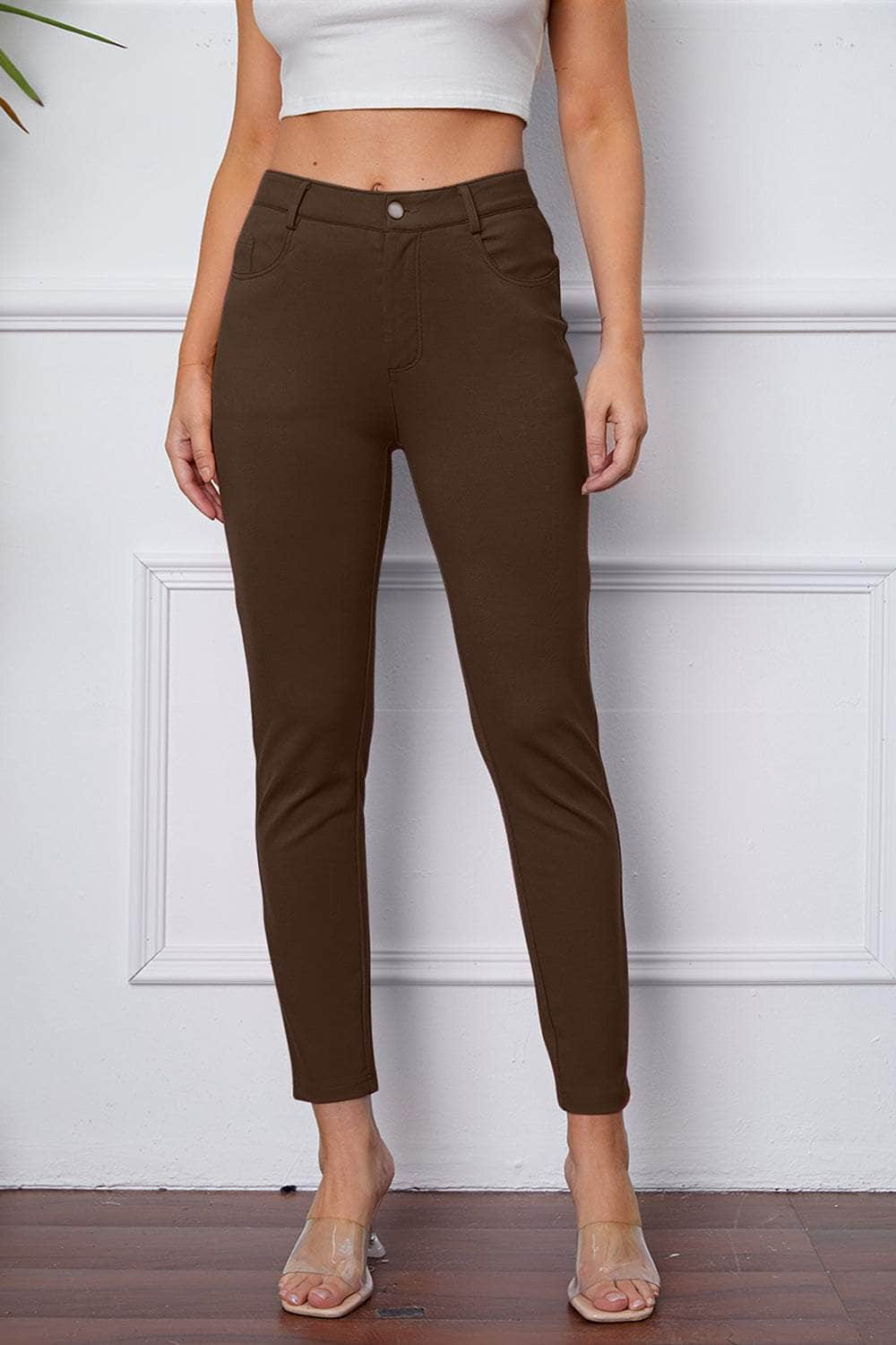 StretchyStitch Pants by Basic Bae Coffee Brown / S