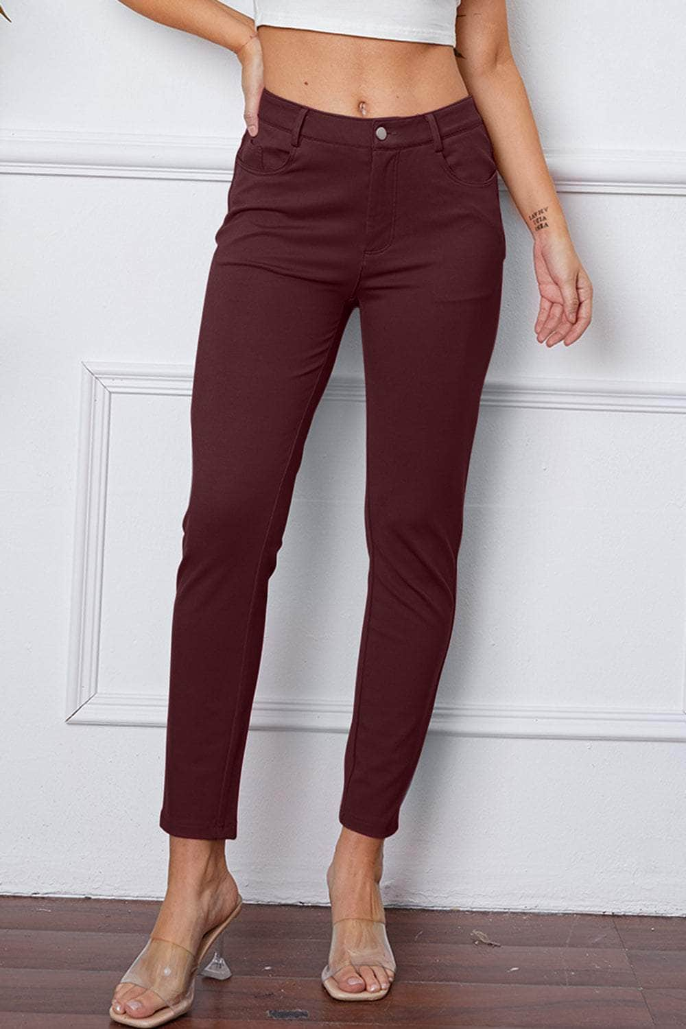 StretchyStitch Pants by Basic Bae Wine / S