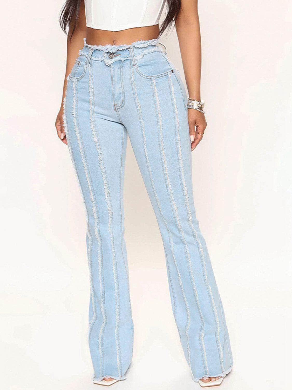 Striped Raw Hem Jeans Light / S