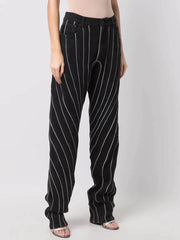 Striped Straight Jeans with Pockets Black / S