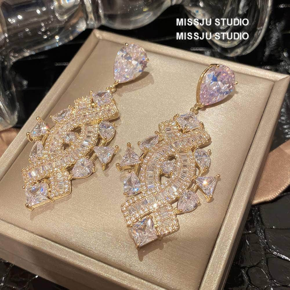 Studded Statement Paved Crystals Bow Knot Themed Earrings White