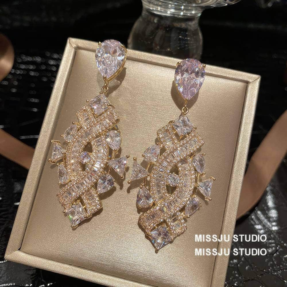 Studded Statement Paved Crystals Bow Knot Themed Earrings White