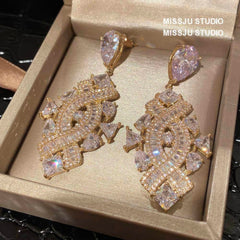 Studded Statement Paved Crystals Bow Knot Themed Earrings White