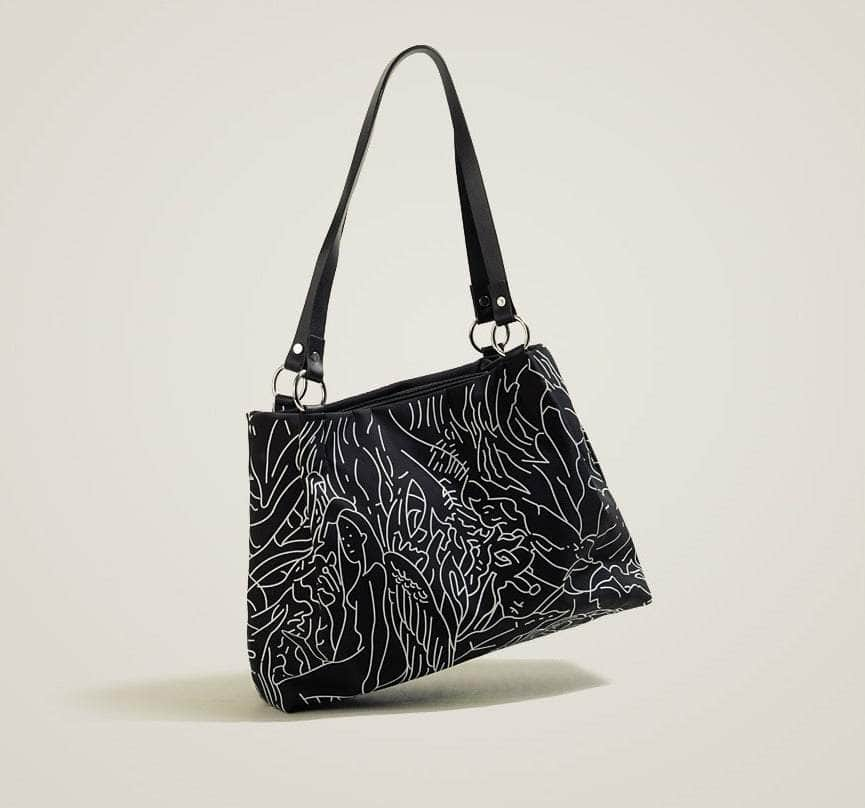 Stunning Art Print Shoulder Bag with Ample Space Black