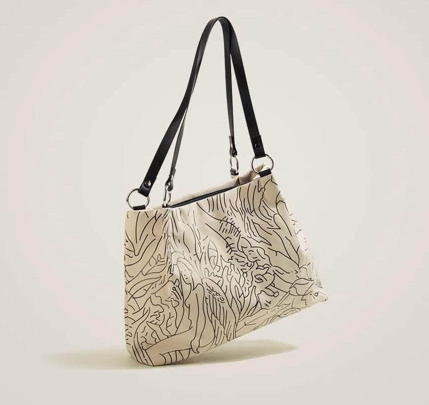 Stunning Art Print Shoulder Bag with Ample Space White