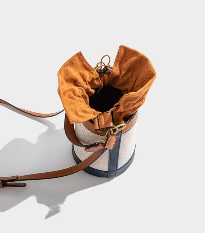 Stylish Barrel-shaped Crossbody Bag with Color Contrast