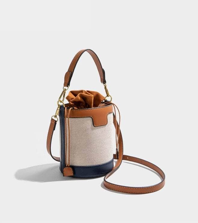 Stylish Barrel-shaped Crossbody Bag with Color Contrast