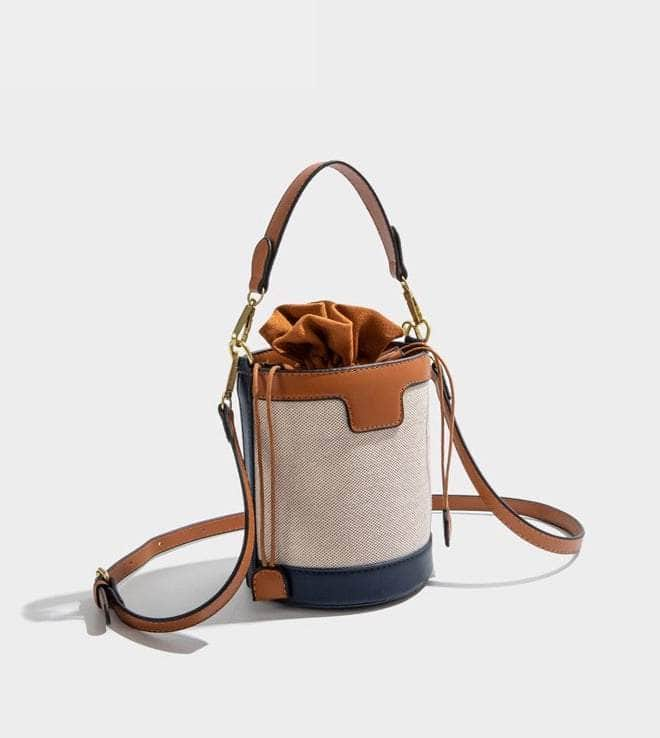 Stylish Barrel-shaped Crossbody Bag with Color Contrast