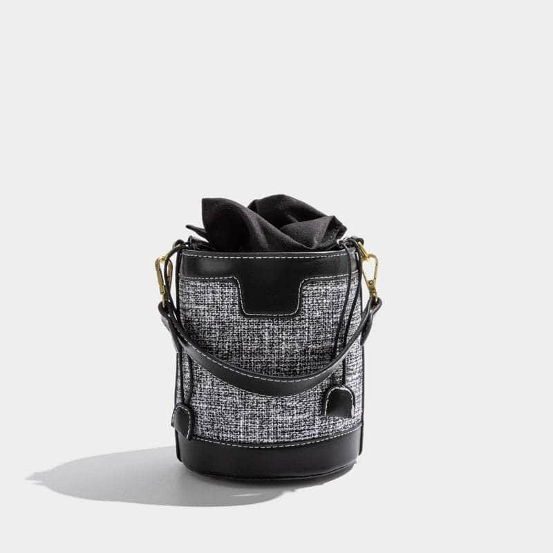 Stylish Barrel-shaped Crossbody Bag with Color Contrast Black