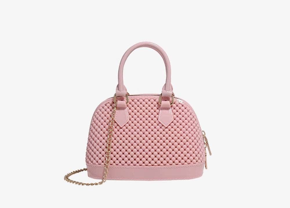 Stylish Beaded Mini Shoulder Handbag with Chain Strap Pink