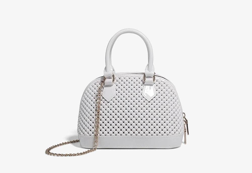 Stylish Beaded Mini Shoulder Handbag with Chain Strap White