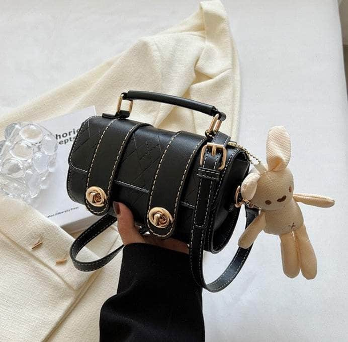 Stylish Bunny-adorned Crossbody Bag Black