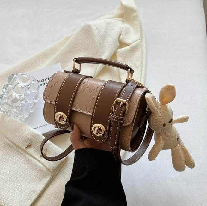 Stylish Bunny-adorned Crossbody Bag Tan