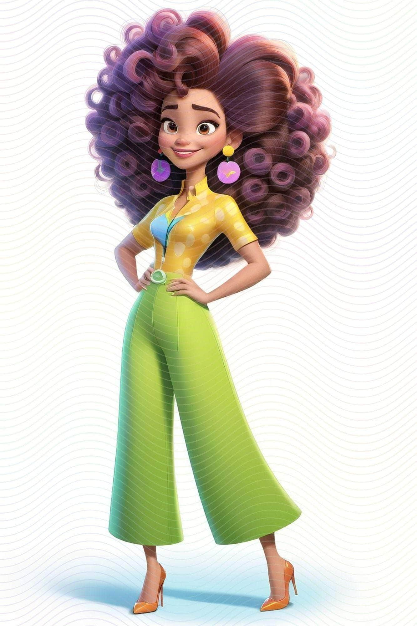 Stylish Cartoon Woman: Big Hair and Bold Earrings