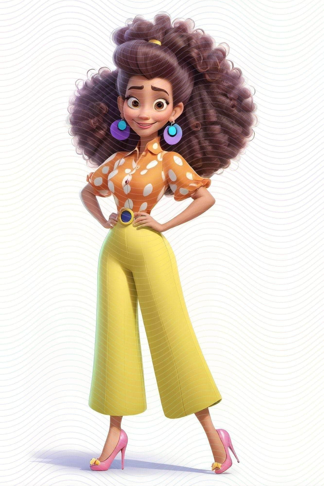 Stylish Cartoon Woman: Big Hair and Bold Earrings