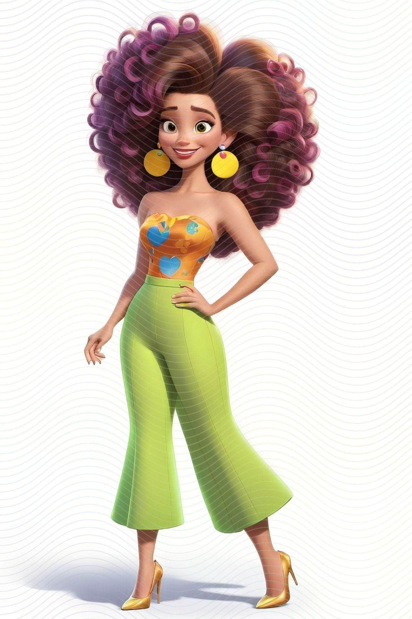 Stylish Cartoon Woman: Big Hair and Bold Earrings Enhanced JPEG Collection