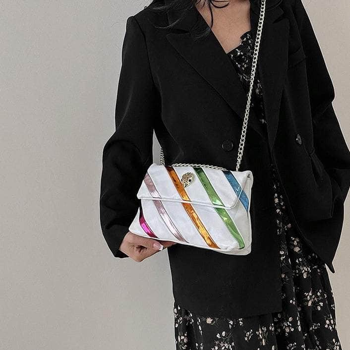 Stylish Chain Underarm Crossbody Rainbow Bag with Eagle Head