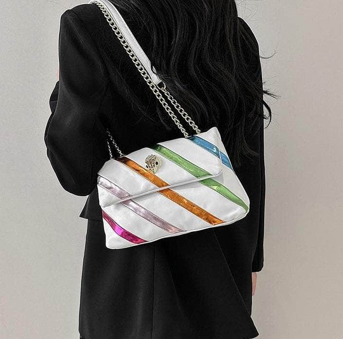 Stylish Chain Underarm Crossbody Rainbow Bag with Eagle Head