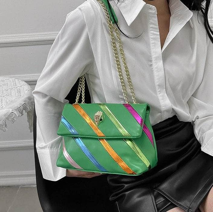 Stylish Chain Underarm Crossbody Rainbow Bag with Eagle Head