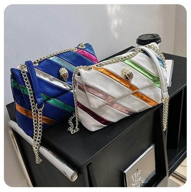 Stylish Chain Underarm Crossbody Rainbow Bag with Eagle Head