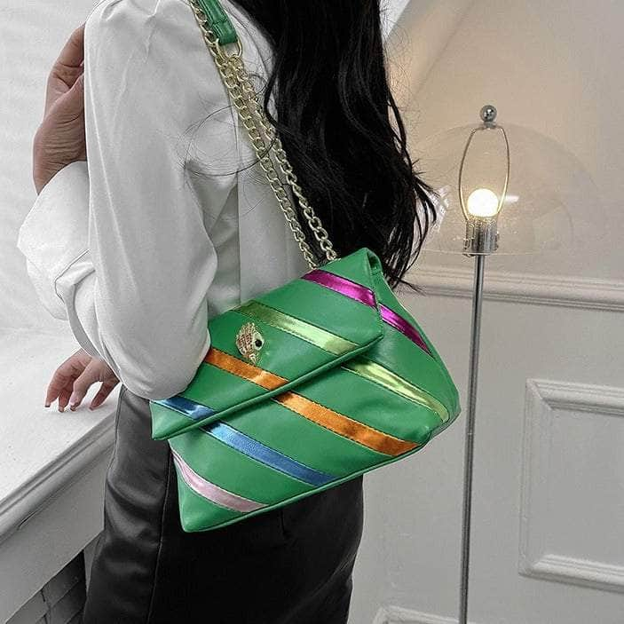 Stylish Chain Underarm Crossbody Rainbow Bag with Eagle Head