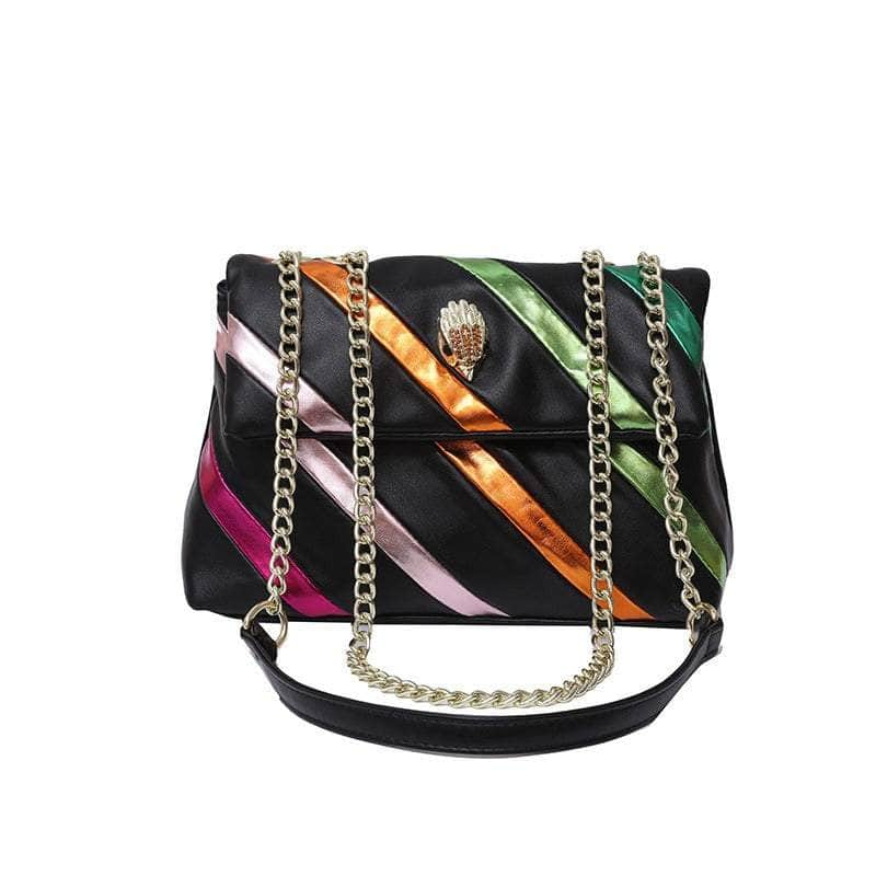 Stylish Chain Underarm Crossbody Rainbow Bag with Eagle Head Black