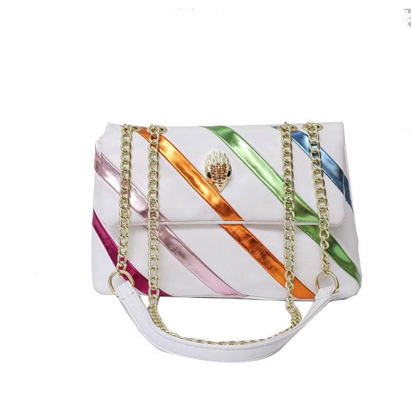 Stylish Chain Underarm Crossbody Rainbow Bag with Eagle Head White