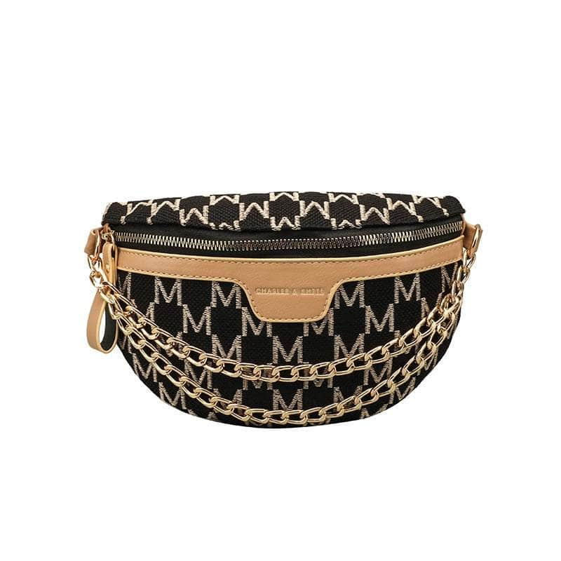 Stylish Chain Waist Bag with Plaid Pattern