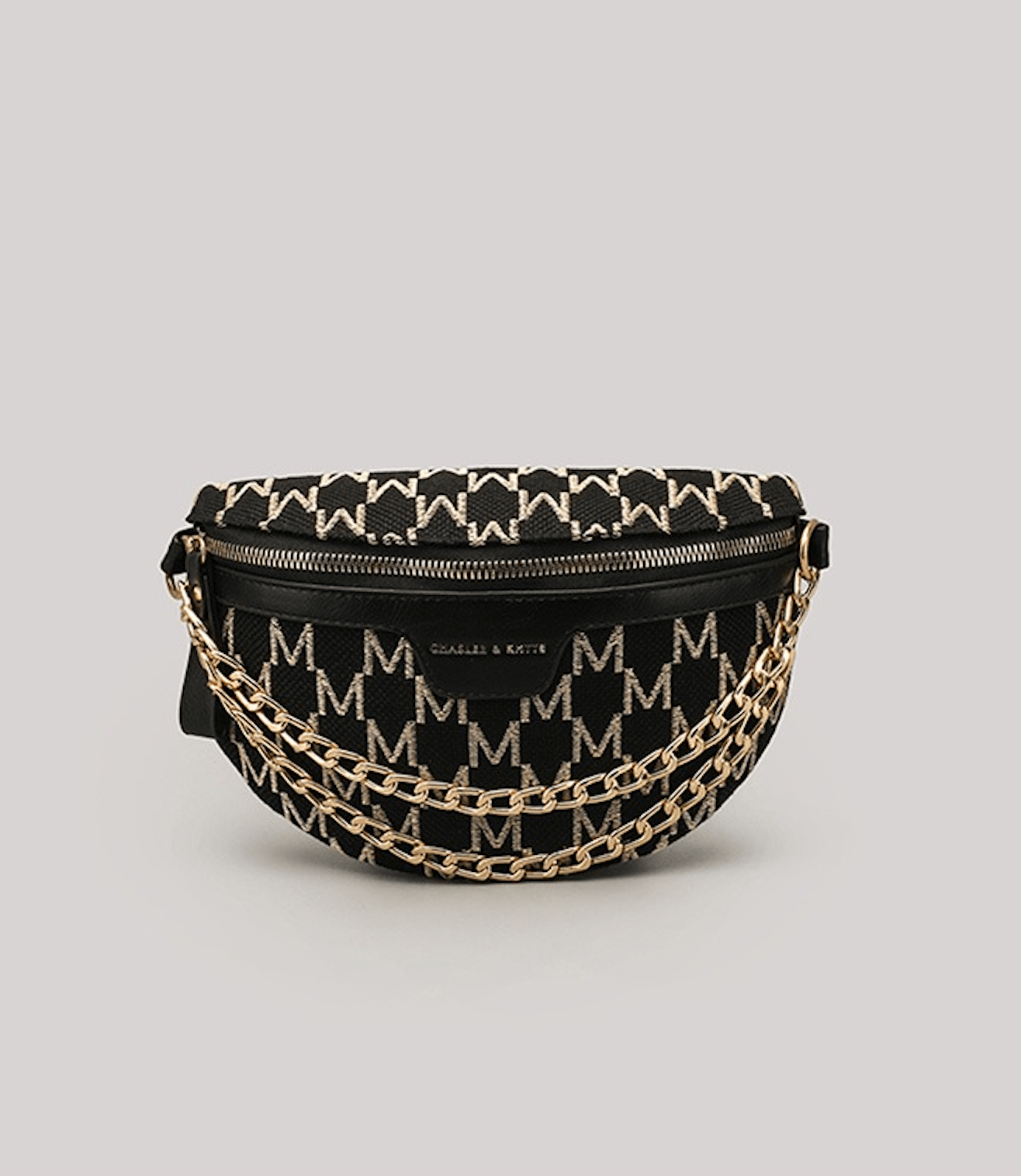 Stylish Chain Waist Bag with Plaid Pattern Black