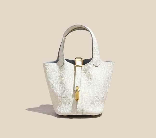 Stylish Clemence Calfskin Leather Bag White / Large