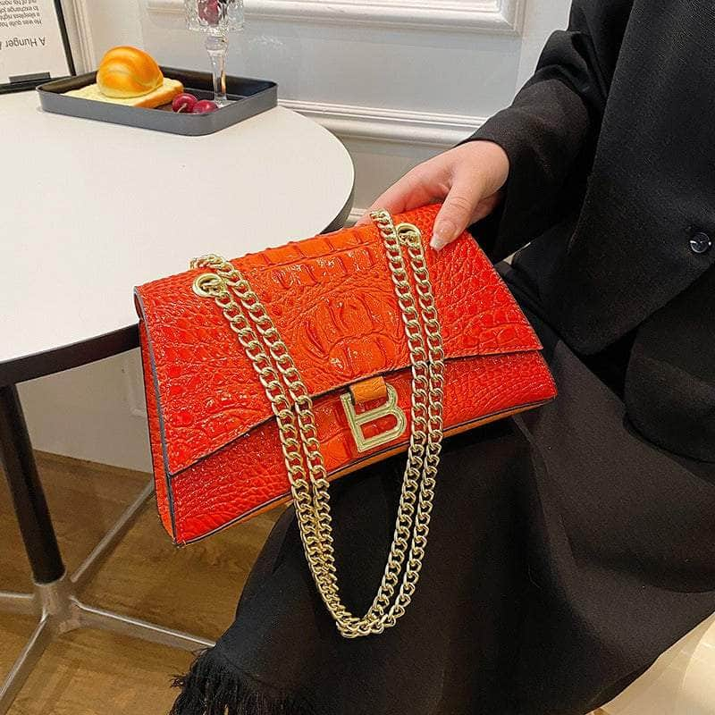 Stylish Croc Leather Shoulder Bag Orange