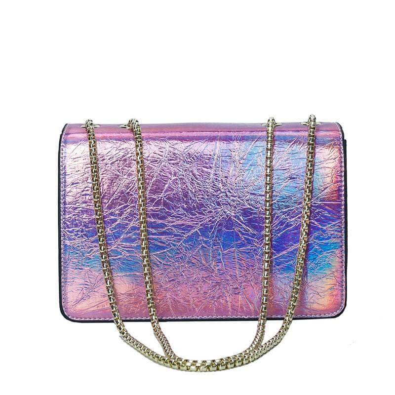 Stylish Crossbody Leather Bag with Chain Strap Iridescent-Pink