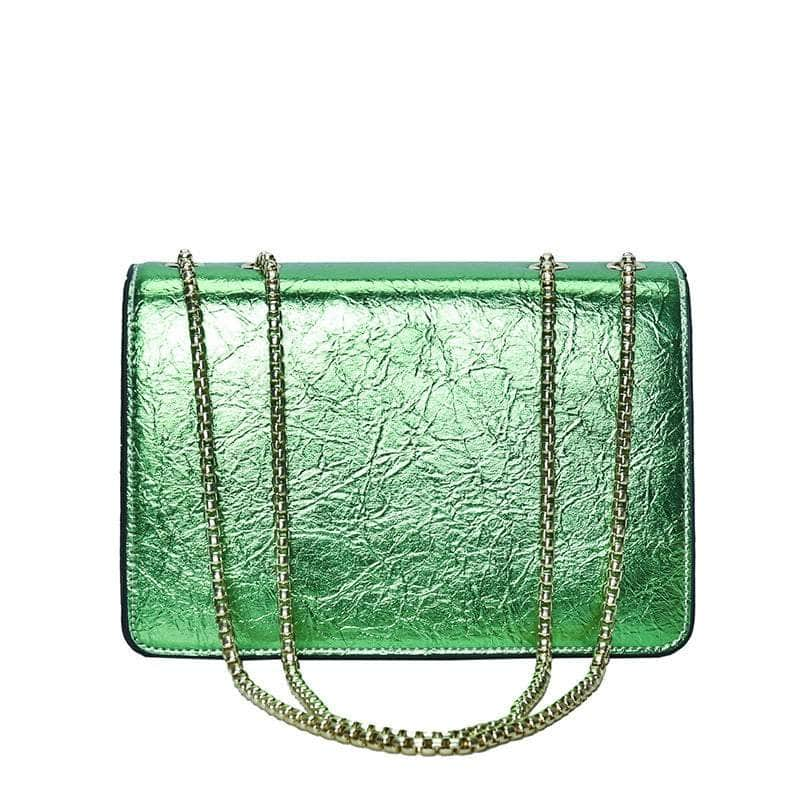 Stylish Crossbody Leather Bag with Chain Strap Neon-Green