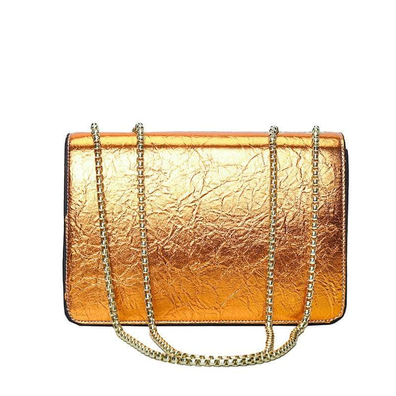 Stylish Crossbody Leather Bag with Chain Strap Orange