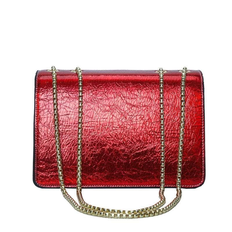 Stylish Crossbody Leather Bag with Chain Strap Red